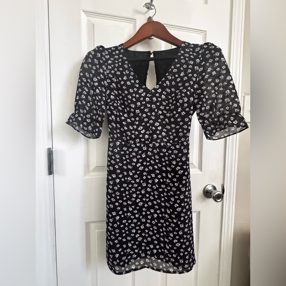 Reformation Black and White Floral Long Sleeve Dress